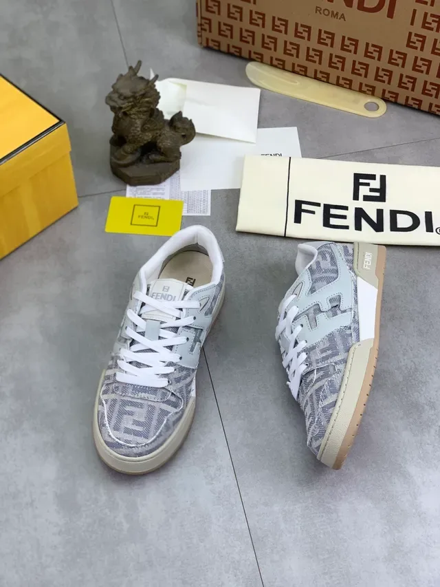 Fendi Monogrammed Gray and White Lifestyle Sneaker 5