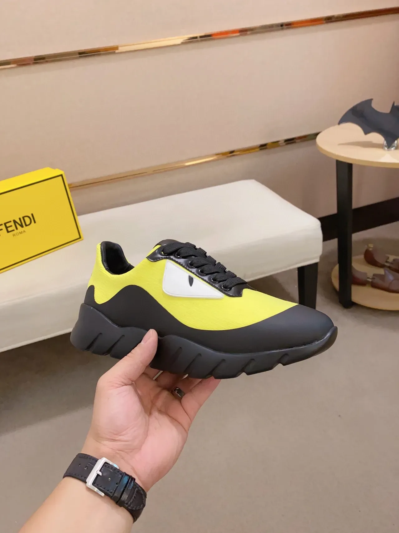Fendi Monster Eye Neon Yellow and Black Lifestyle Sneakers 6