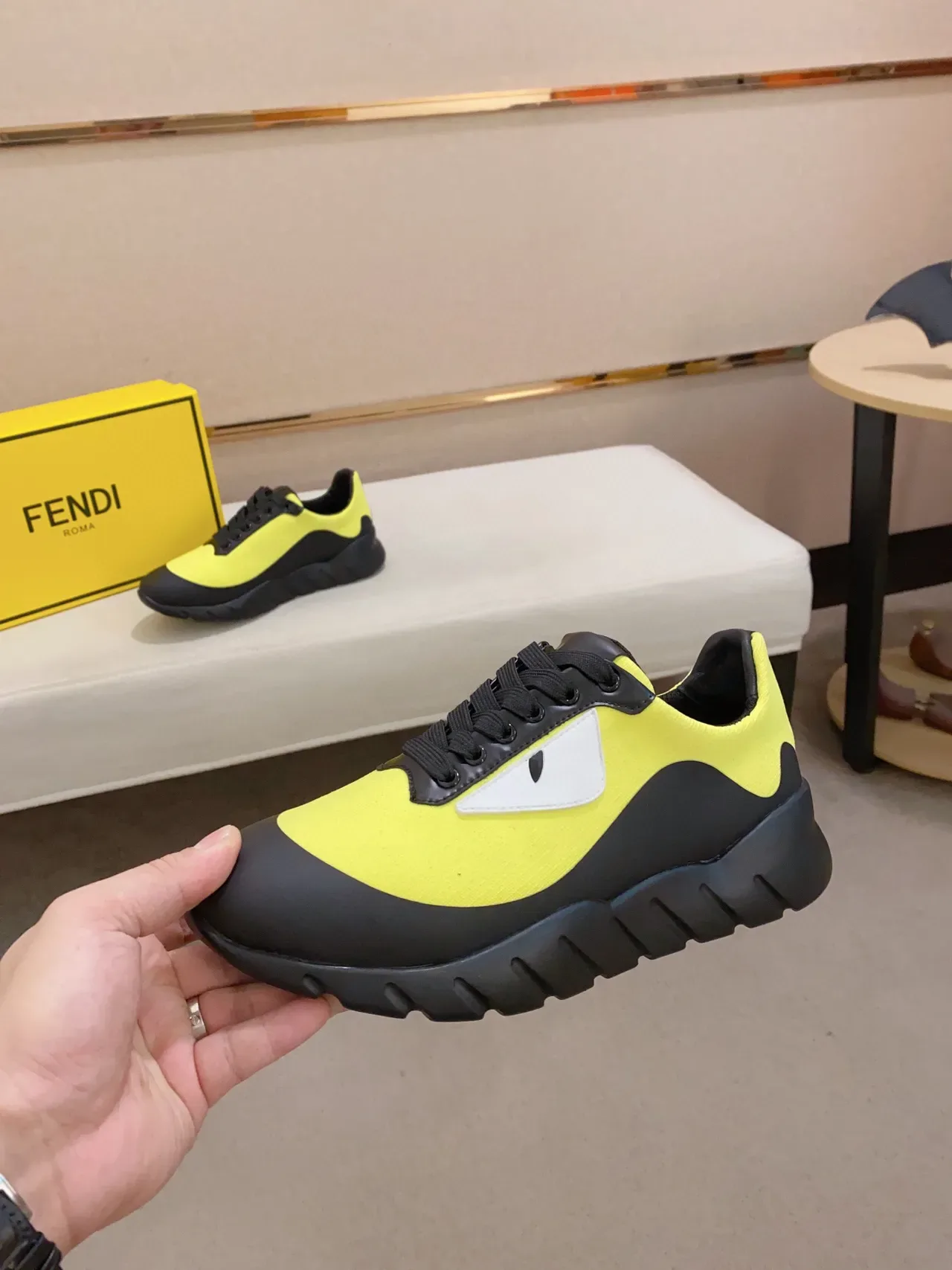 Fendi Monster Eye Neon Yellow and Black Lifestyle Sneakers 7