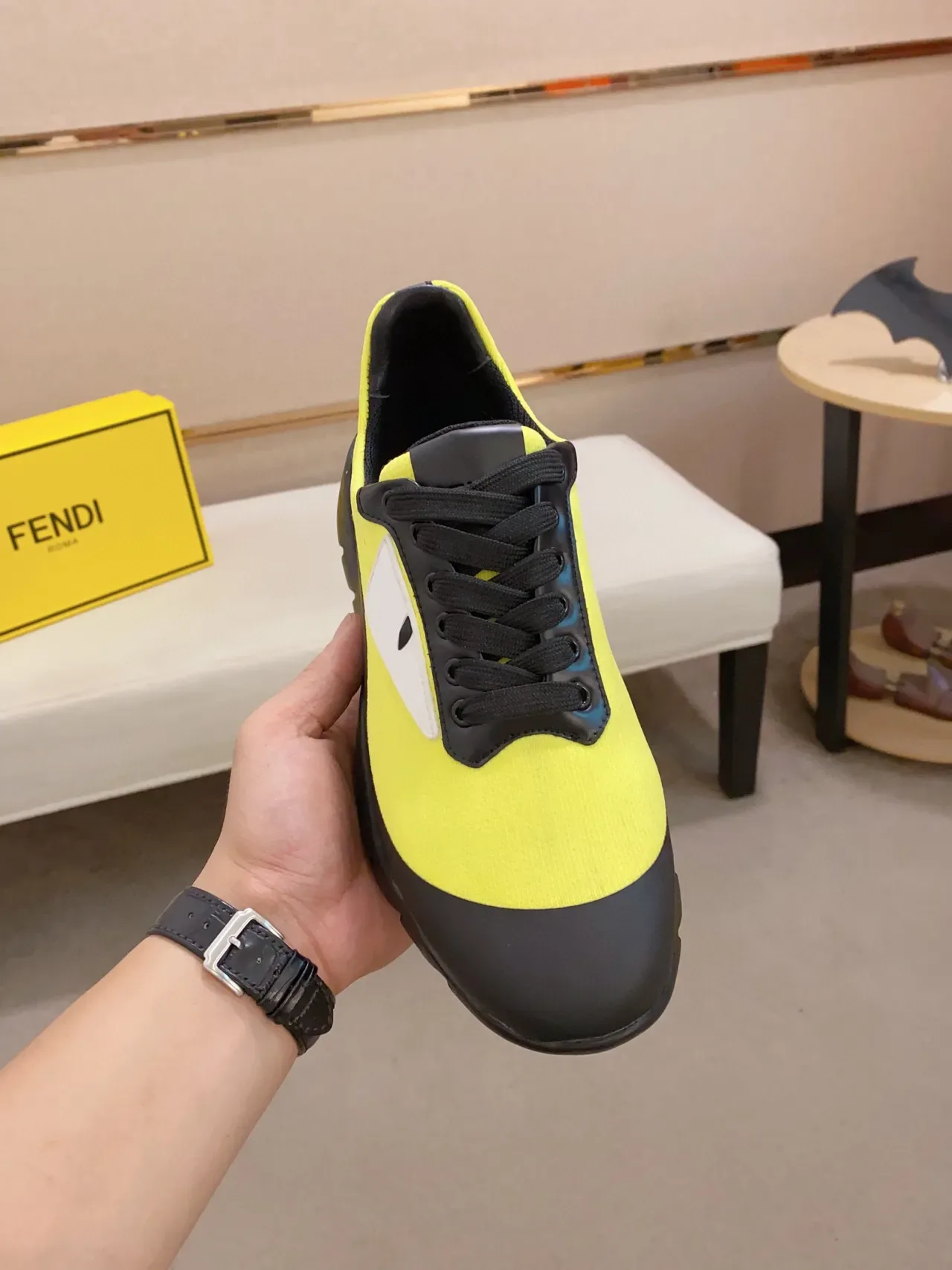 Fendi Monster Eye Neon Yellow and Black Lifestyle Sneakers 8