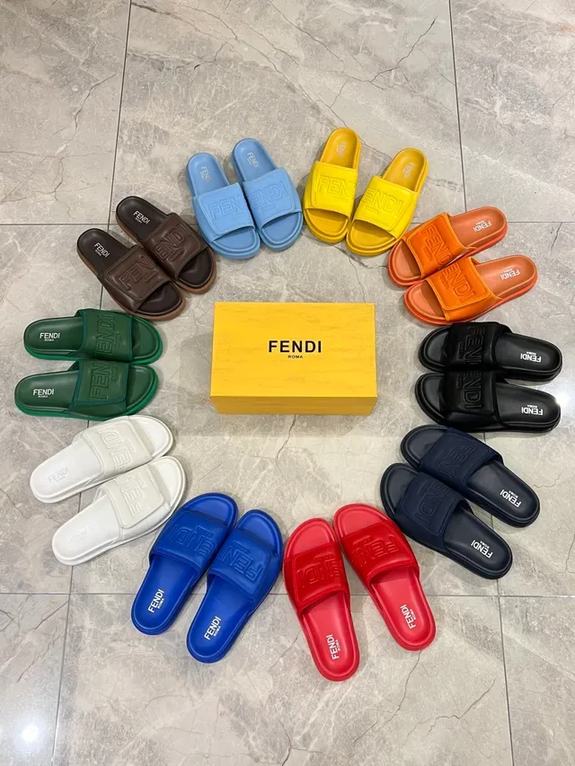 Fendi Multicolor Molded Rubber Embossed Logo Strap Slippers 1