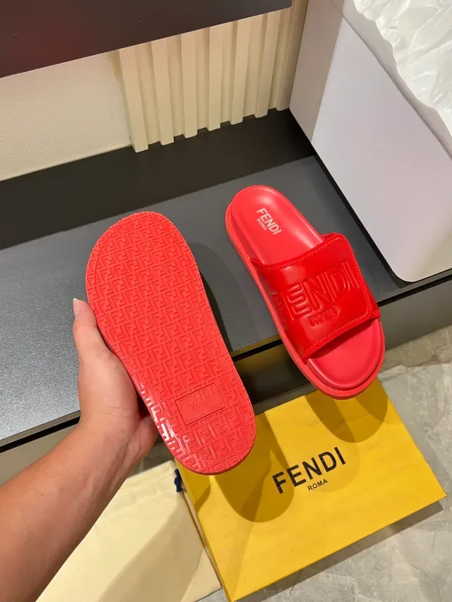 Fendi Multicolor Molded Rubber Embossed Logo Strap Slippers 2
