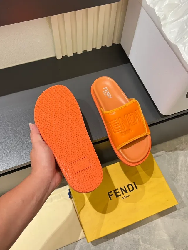 Fendi Multicolor Molded Rubber Embossed Logo Strap Slippers 6