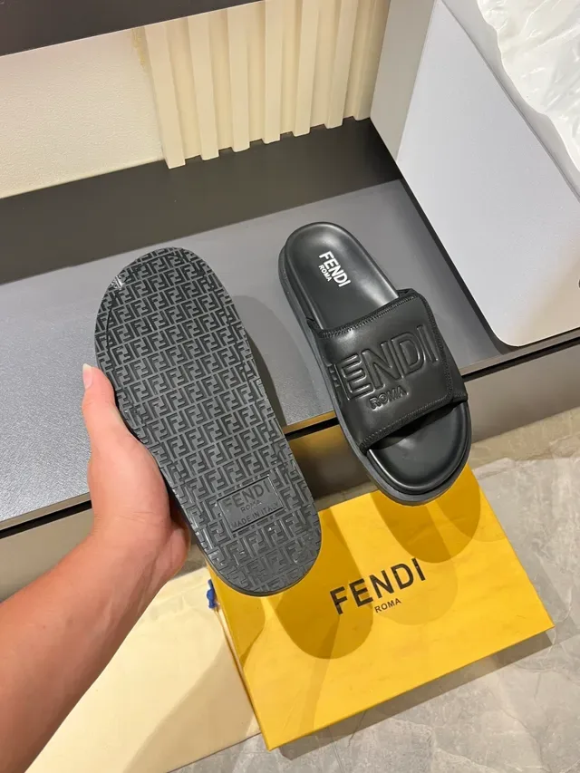 Fendi Multicolor Molded Rubber Embossed Logo Strap Slippers 11