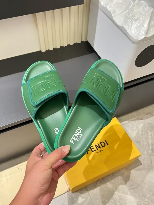Fendi Multicolor Molded Rubber Embossed Logo Strap Slippers 13
