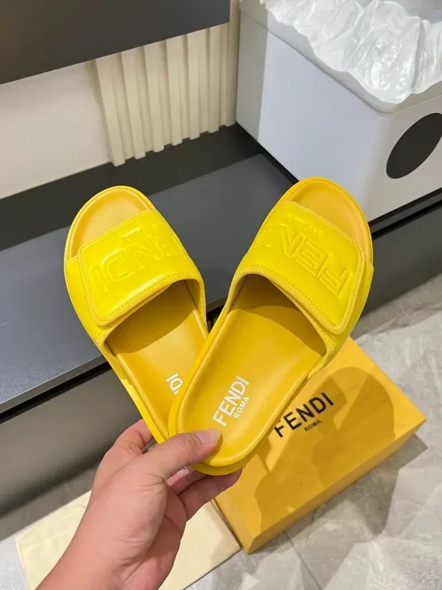 Fendi Multicolor Molded Rubber Embossed Logo Strap Slippers 15