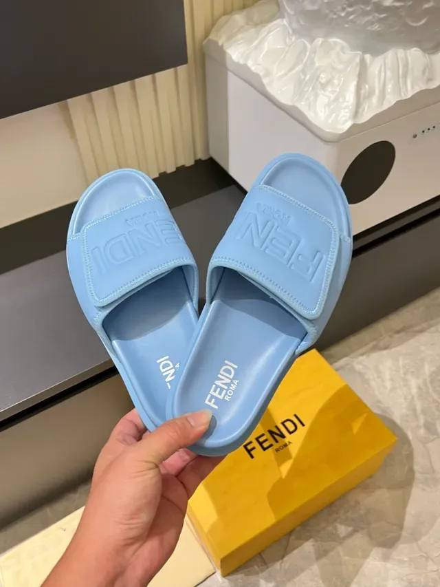 Fendi Multicolor Molded Rubber Embossed Logo Strap Slippers 18