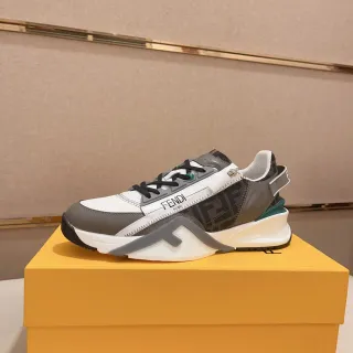 Fendi Runner White Gray Green Chunky Sneakers