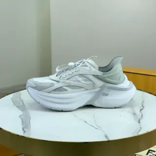 Fendi Runner White Gray Platform Sole Layered Synthetic And Mesh Upper Chunky Sneakers