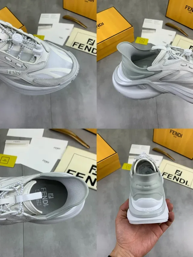 Fendi Runner Chaussures Chunky Blanc et Gris Semelle Plateforme Empeigne Stratifiée Synthétique et Maille 2