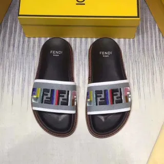 Fendi Slide Black Multicolor FF-Logo Strap Flat Silhouette Slippers