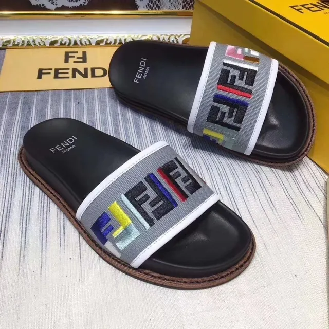 Fendi Slide Black Multicolor FF-Logo Strap Flat Silhouette Slippers 3