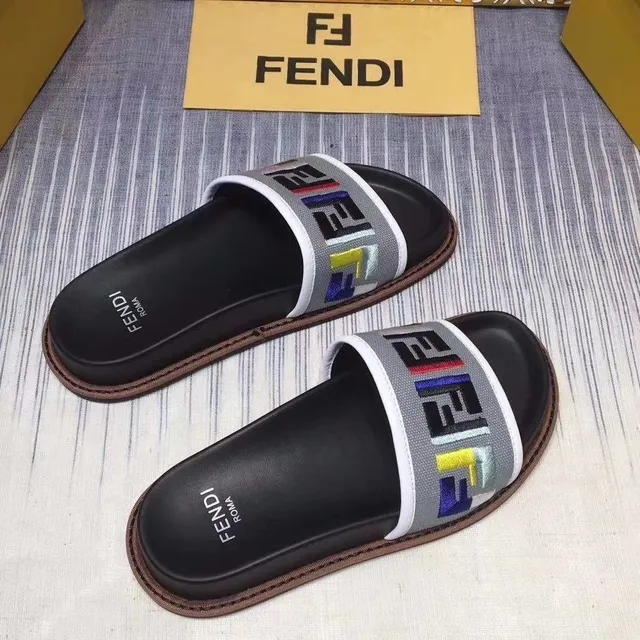 Fendi Slide Black Multicolor FF-Logo Strap Flat Silhouette Slippers 5