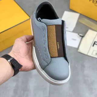 Fendi Slip-On Sneaker Gray Brown Construction Pebbled Leather Upper Lifestyle Sneakers