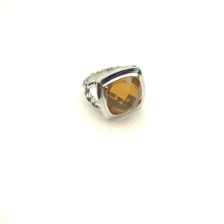 Amber Faceted Cushion-Cut Stone Twisted Rope Band Statement Ring