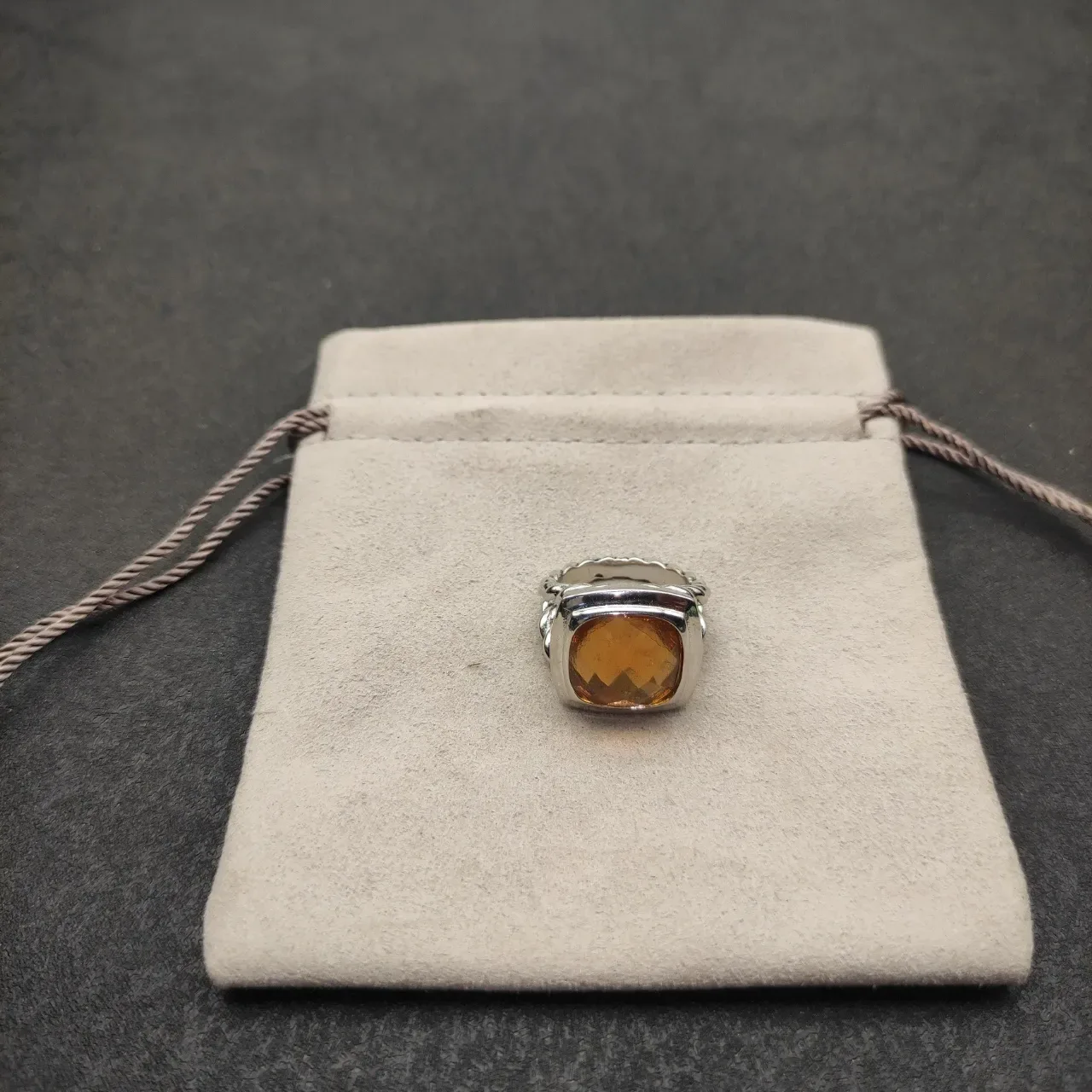 Amber Faceted Cushion-Cut Stone Twisted Rope Band Statement Ring 3