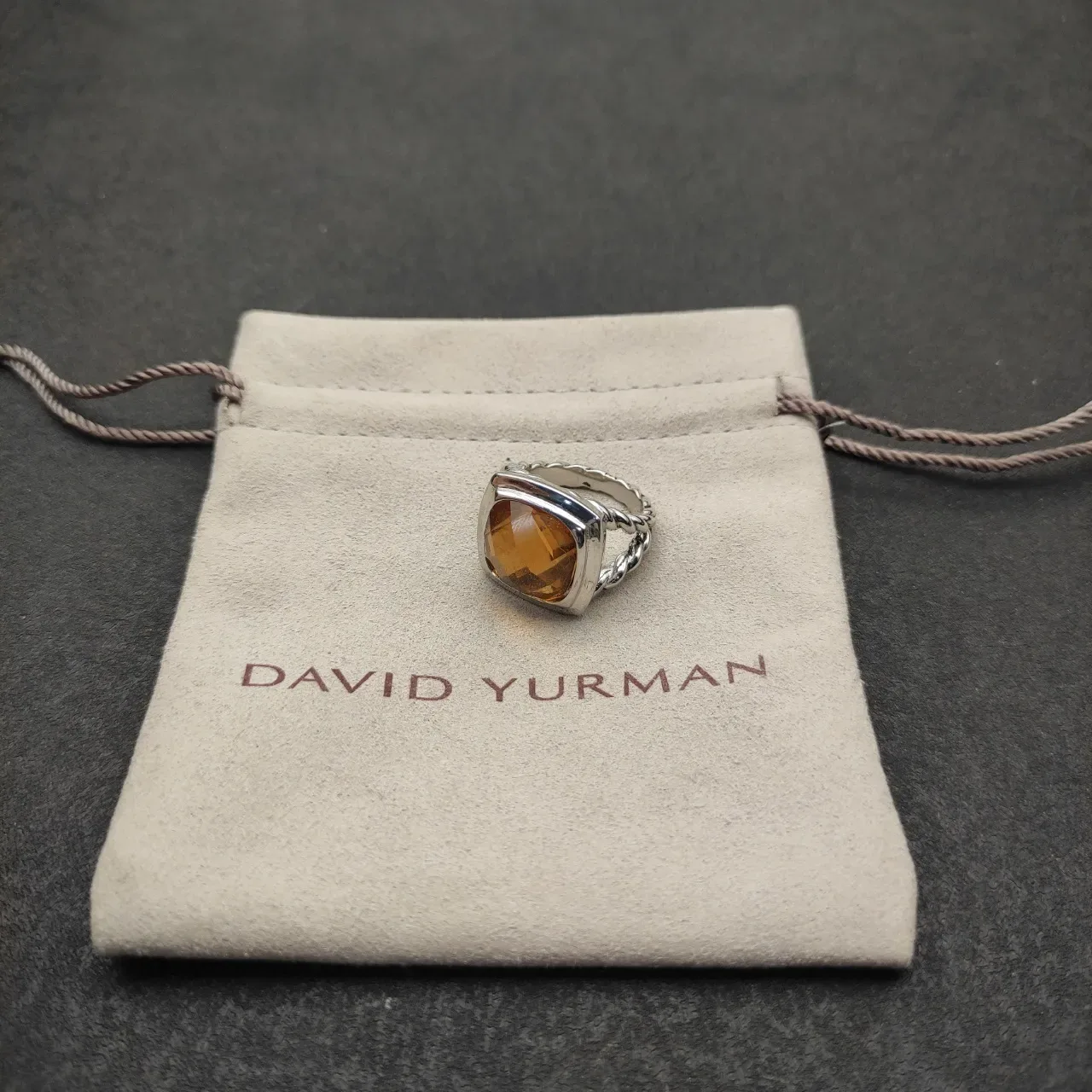 Amber Faceted Cushion-Cut Stone Twisted Rope Band Statement Ring 4