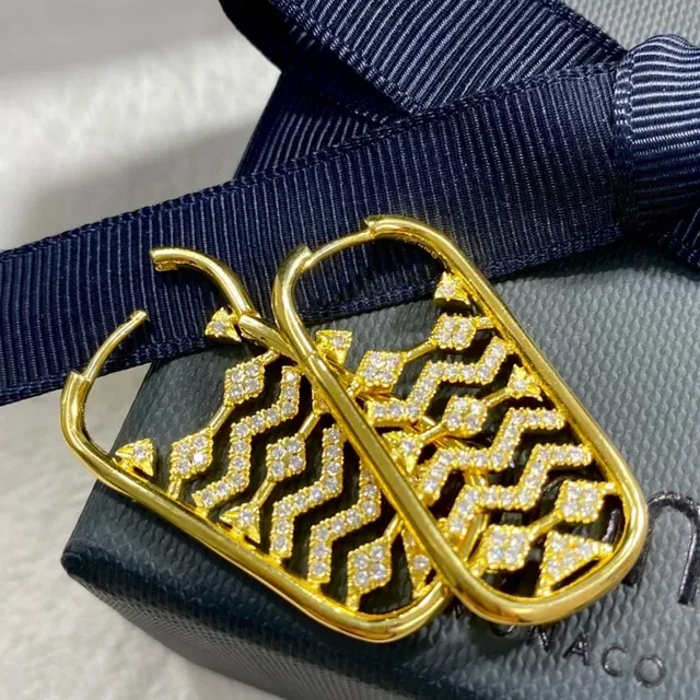 apm Monaco Gold-Tone Zigzag Pavé Rectangular Hoop Earrings 3