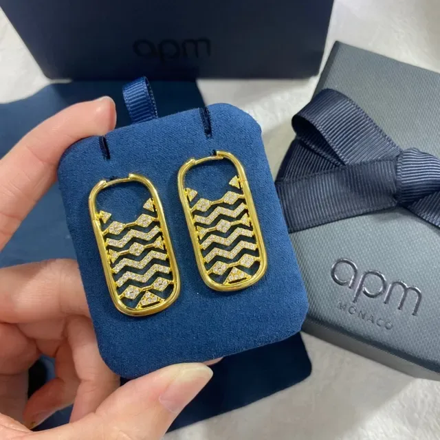 apm Monaco Gold-Tone Zigzag Pavé Rectangular Hoop Earrings 7