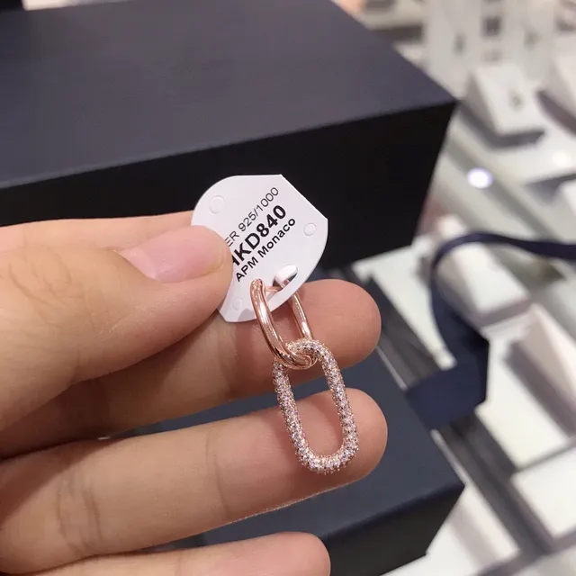 APM MONACO Rose Gold Pavé Oval Link Earring 4