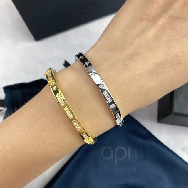 apm Monaco Stone-Set Hinged Bangle Bracelet 3