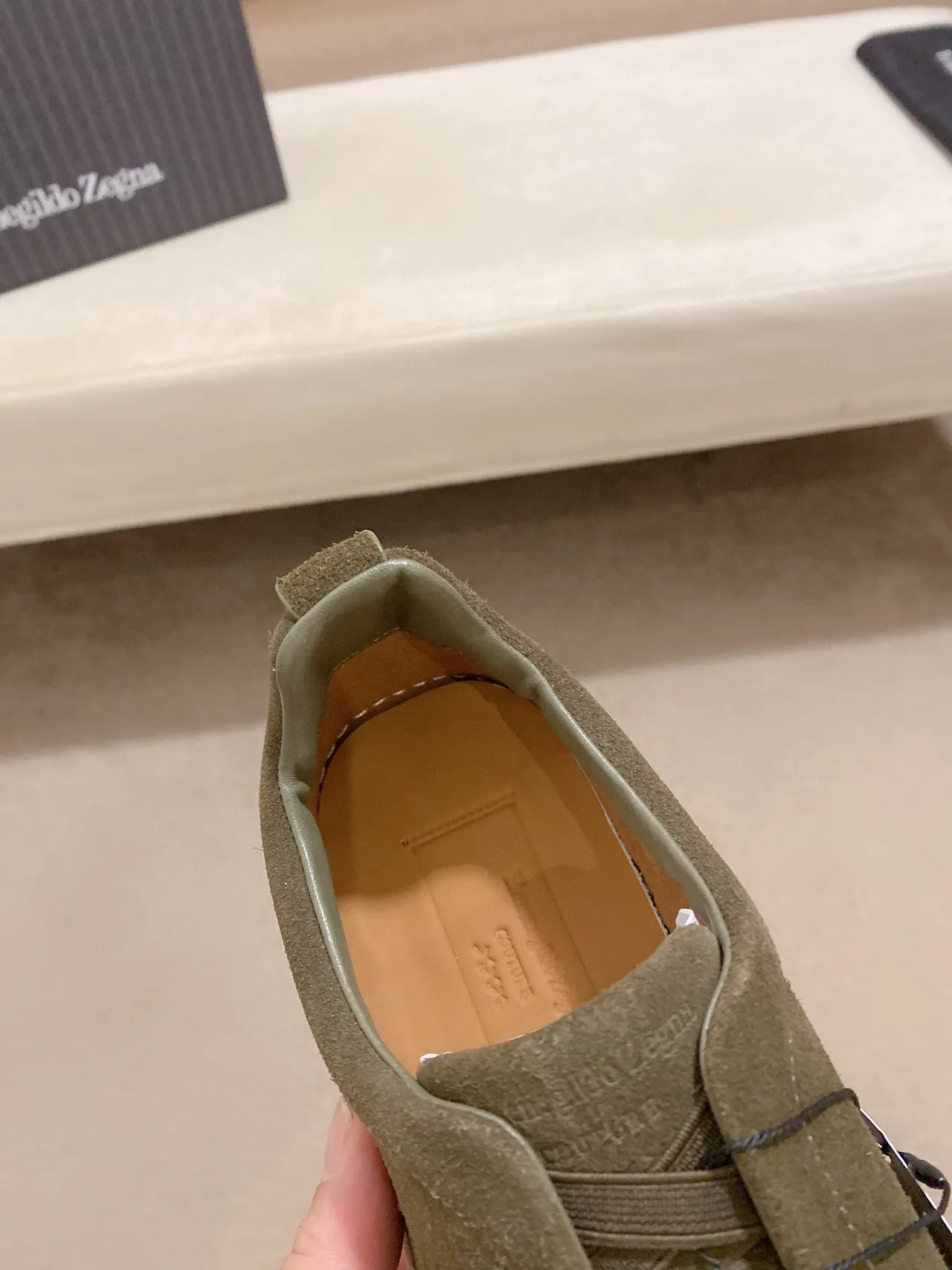 Army Green White Slip-On Suede Upper Sneakers 4