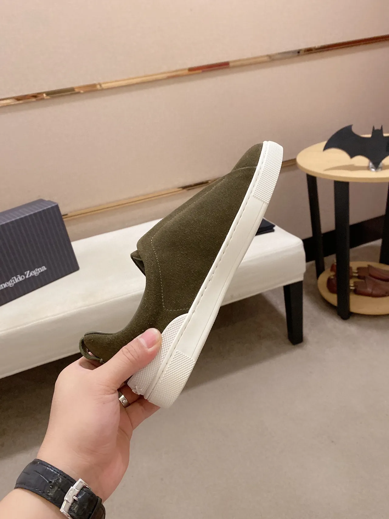 Army Green White Slip-On Suede Upper Sneakers 6