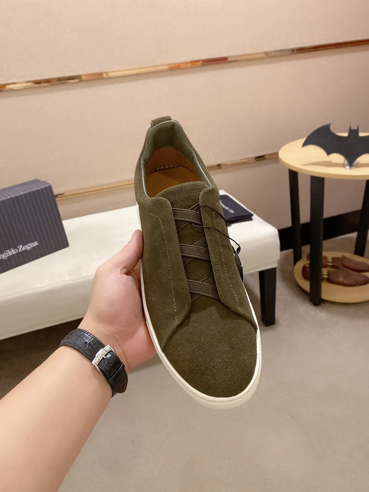 Army Green White Slip-On Suede Upper Sneakers 9