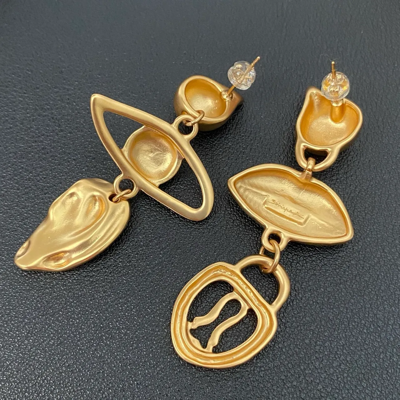 Asymmetrical Sculptural Gold-Tone Enamel Eye Earrings 5