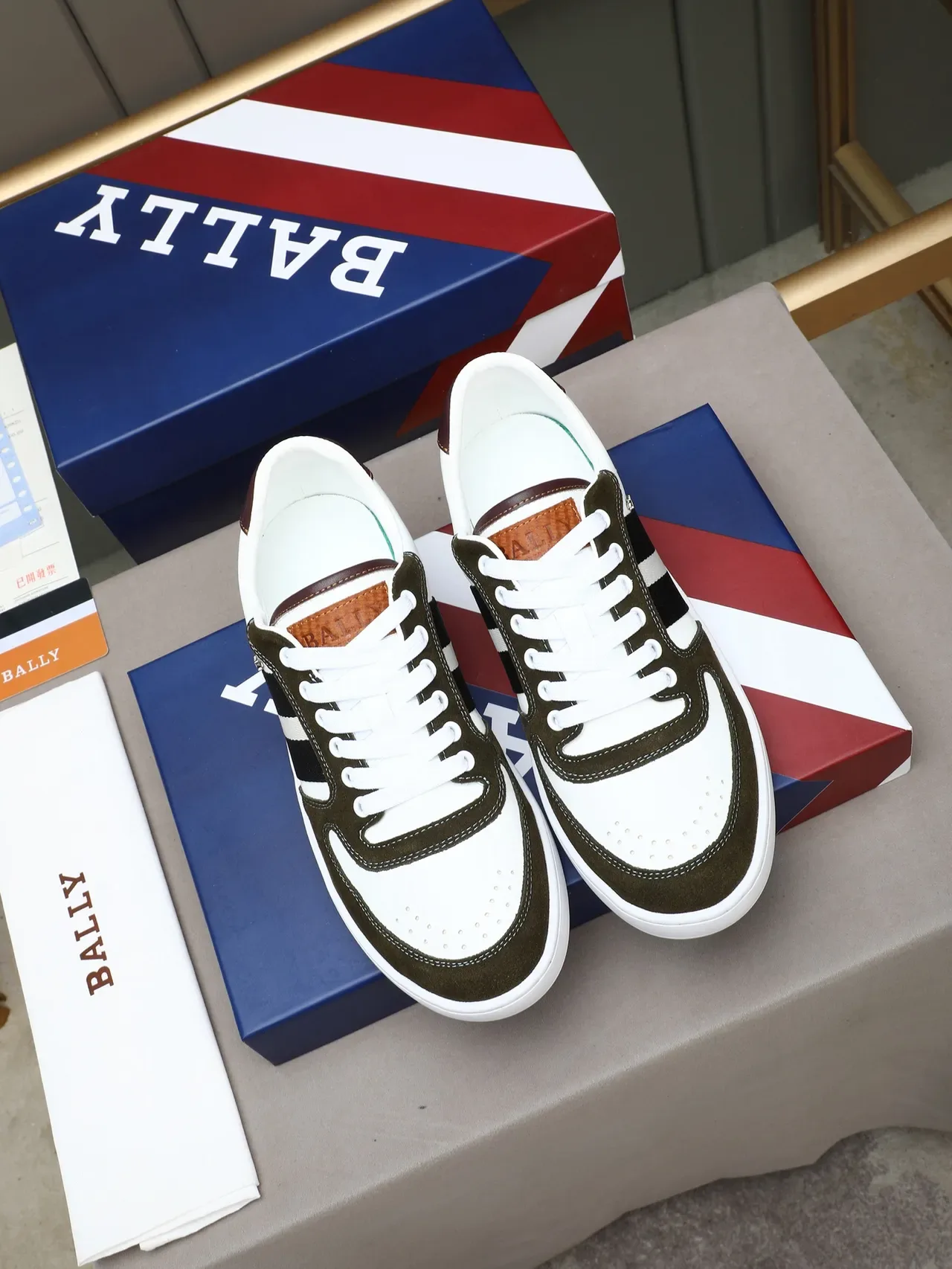 Bally Army Green White Olive Suede Leather Contrast Lifestyle Sneakers 2