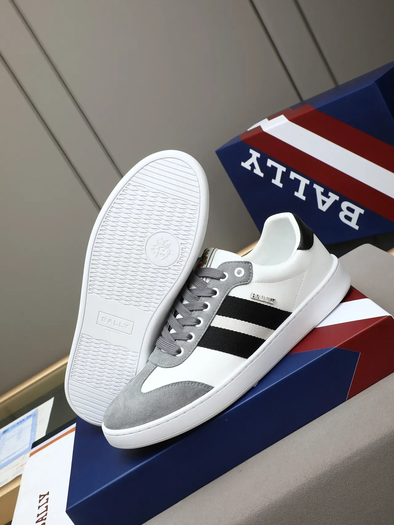 Bally Classic Stripe White Black Gray Lifestyle Sneakers 5