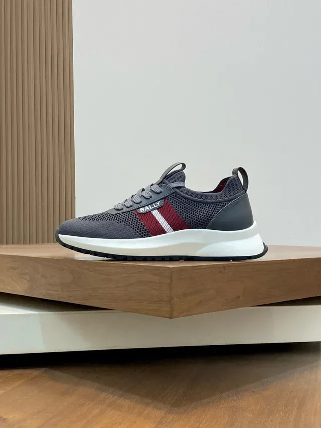 Bally Gray Burgundy Mesh Upper Striped Side Panel Lifestyle Sneakers 3