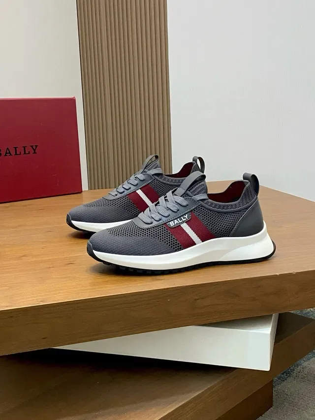 Bally Gray Burgundy Mesh Upper Striped Side Panel Lifestyle Sneakers 4