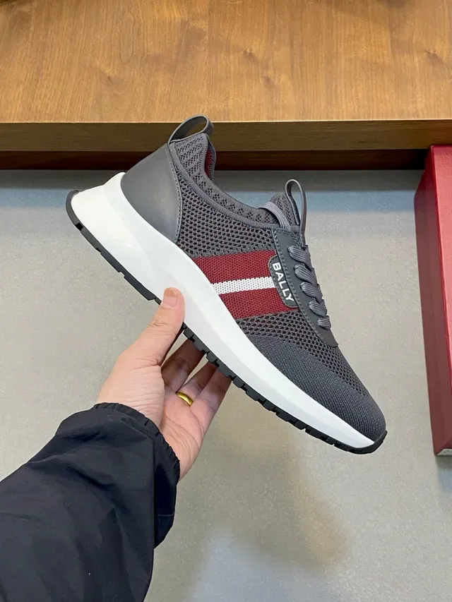 Bally Gray Burgundy Mesh Upper Striped Side Panel Lifestyle Sneakers 5