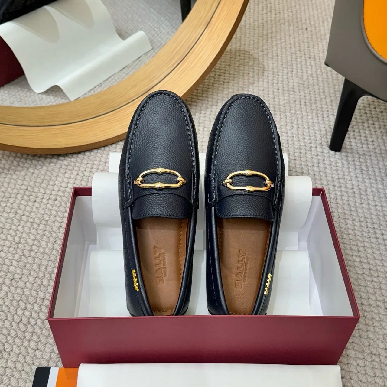 Bally Horsebit Loafer Bleu marine Cuir grainé Boucle dorée Loafers 3