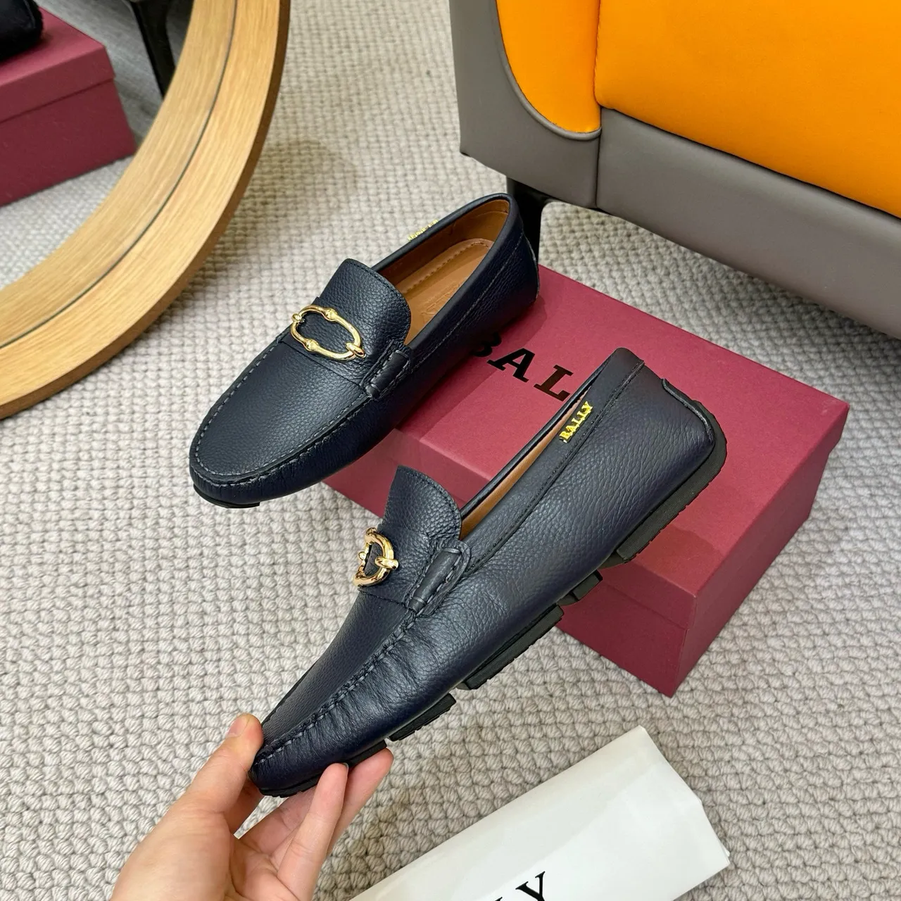 Bally Horsebit Loafer Bleu marine Cuir grainé Boucle dorée Loafers 5