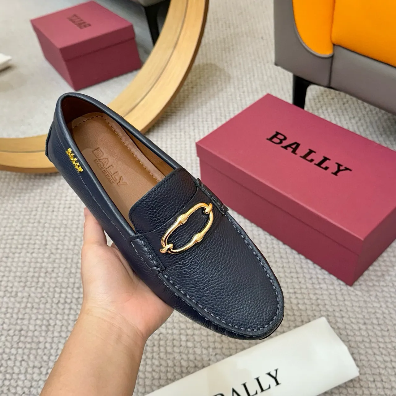 Bally Horsebit Loafer Bleu marine Cuir grainé Boucle dorée Loafers 6