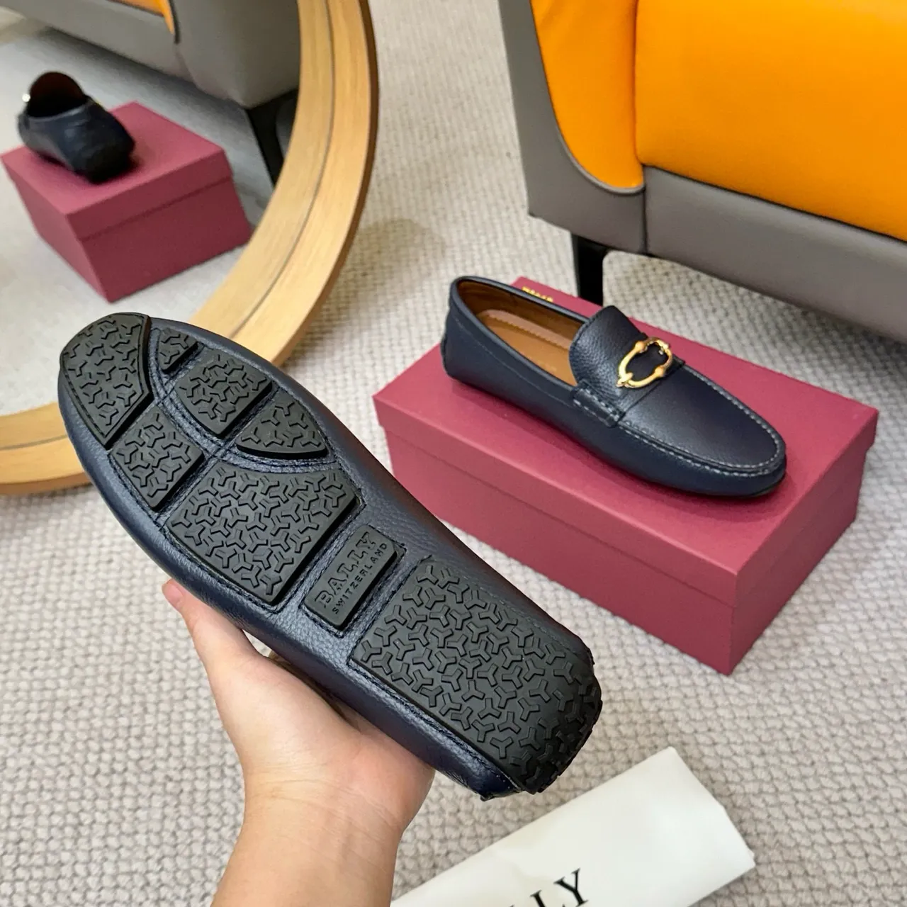 Bally Horsebit Loafer Bleu marine Cuir grainé Boucle dorée Loafers 7