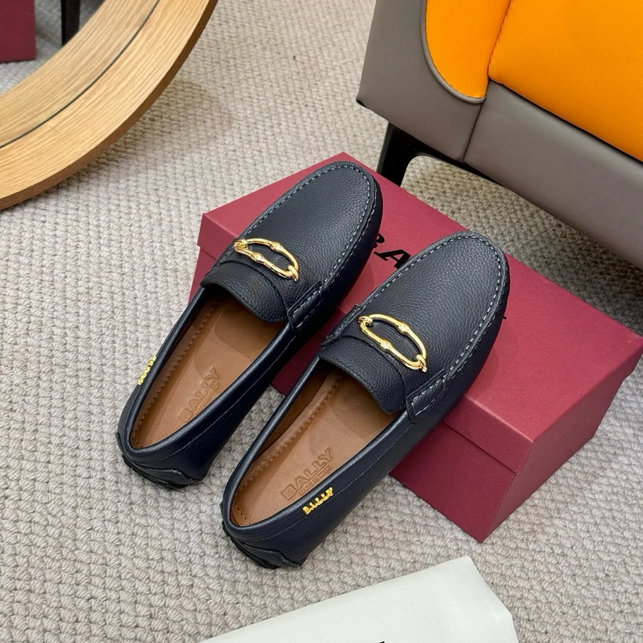 Bally Horsebit Loafer Bleu marine Cuir grainé Boucle dorée Loafers 8