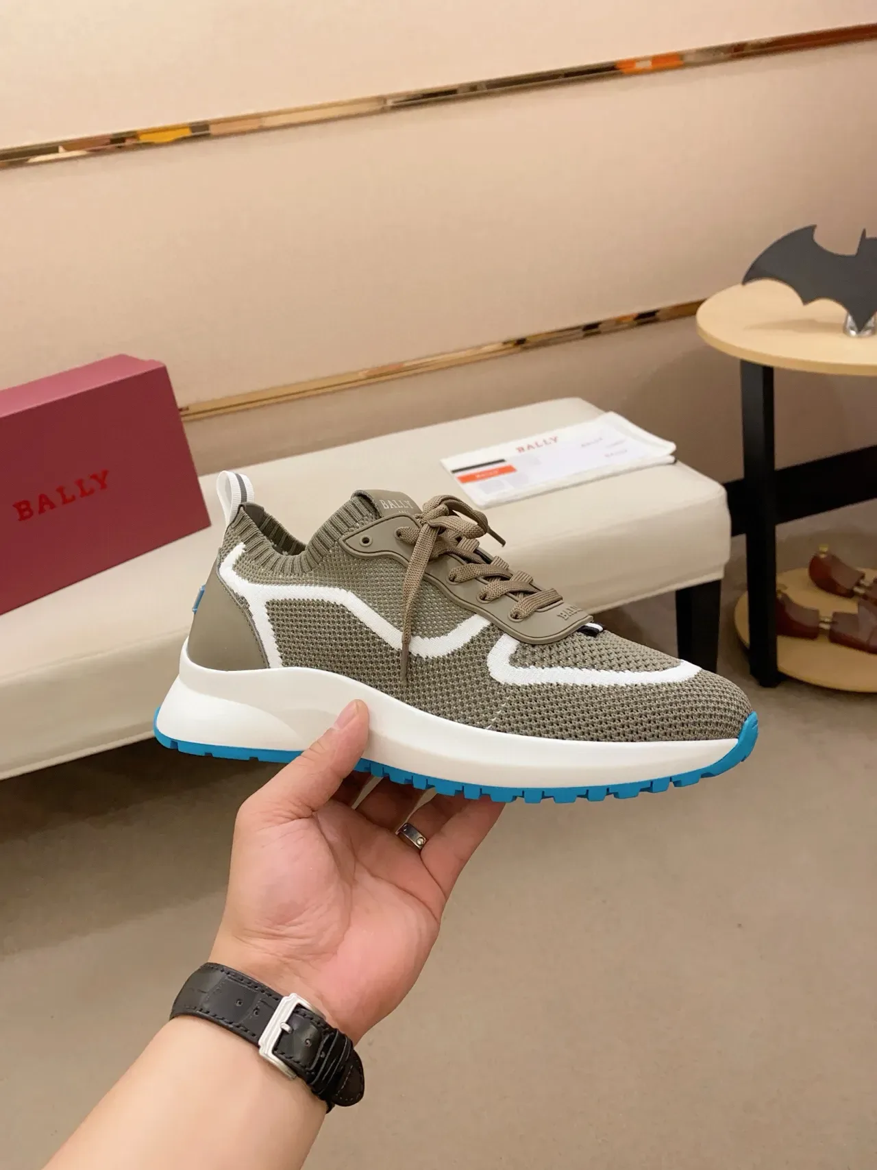 Bally Knit Runner Olive Green White Blue Lifestyle Sneakers 4
