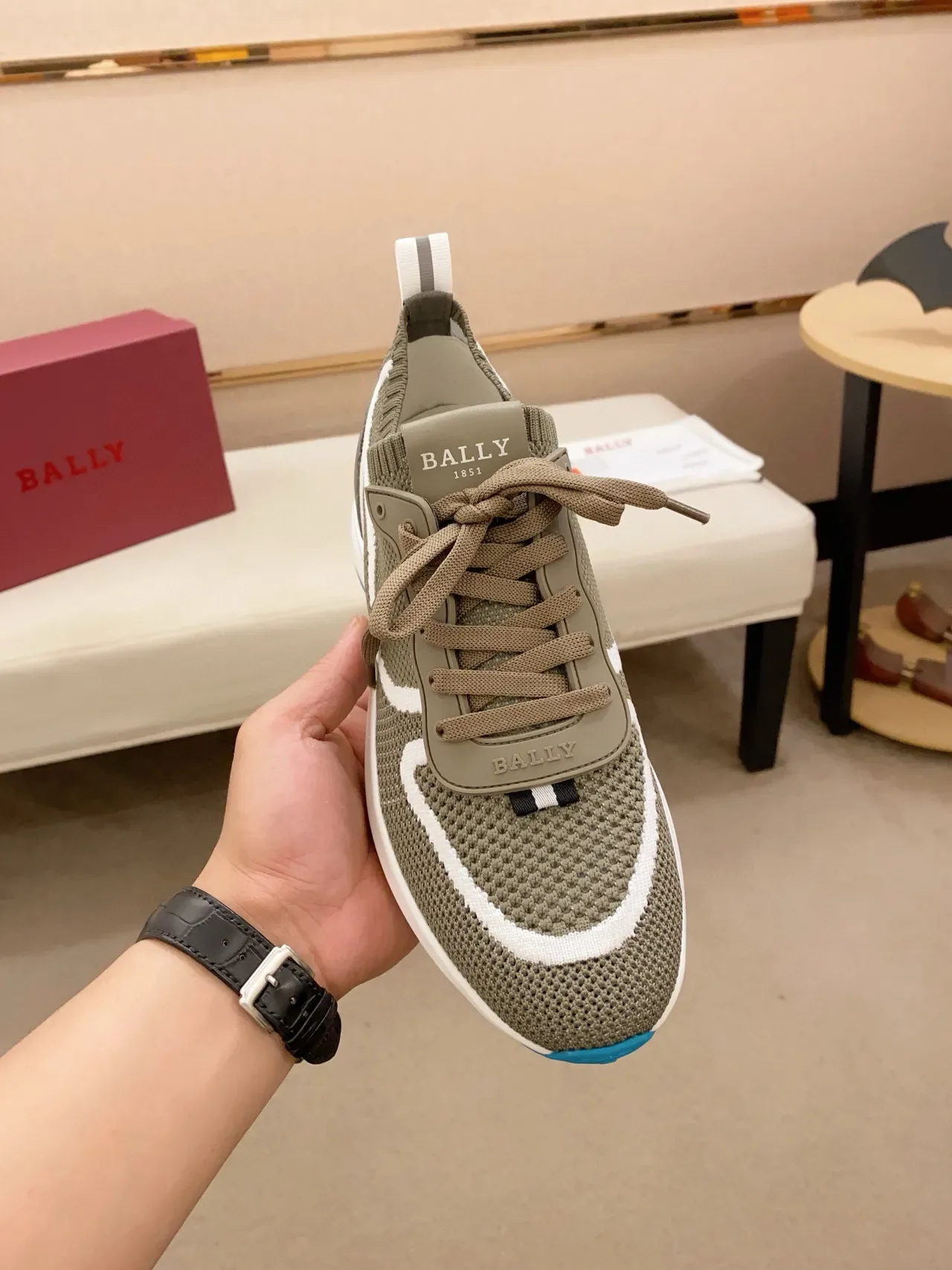 Bally Knit Runner Olive Green White Blue Lifestyle Sneakers 5
