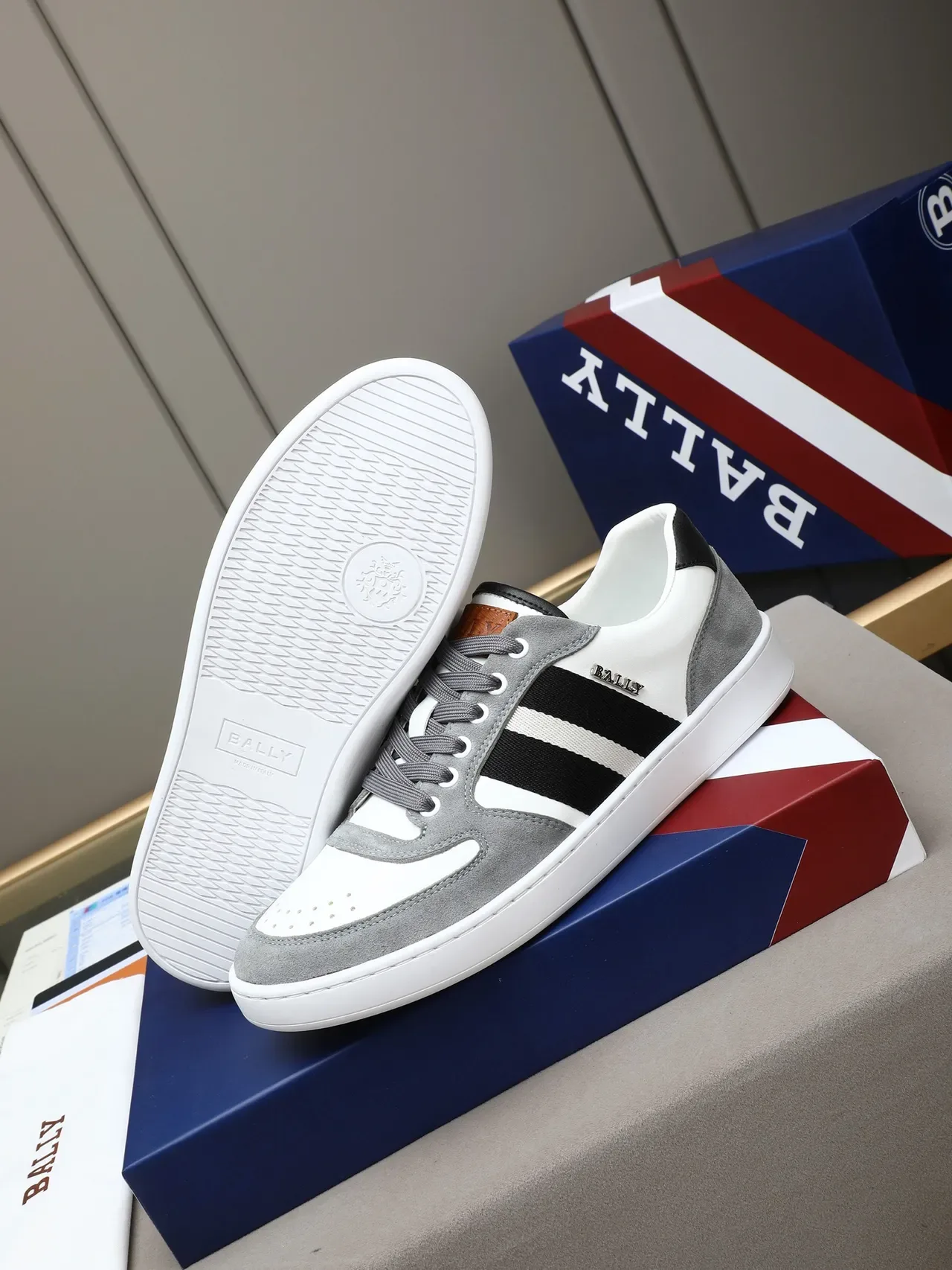 Bally Striped Suede and Leather Low-Top Lifestyle Sneaker 4