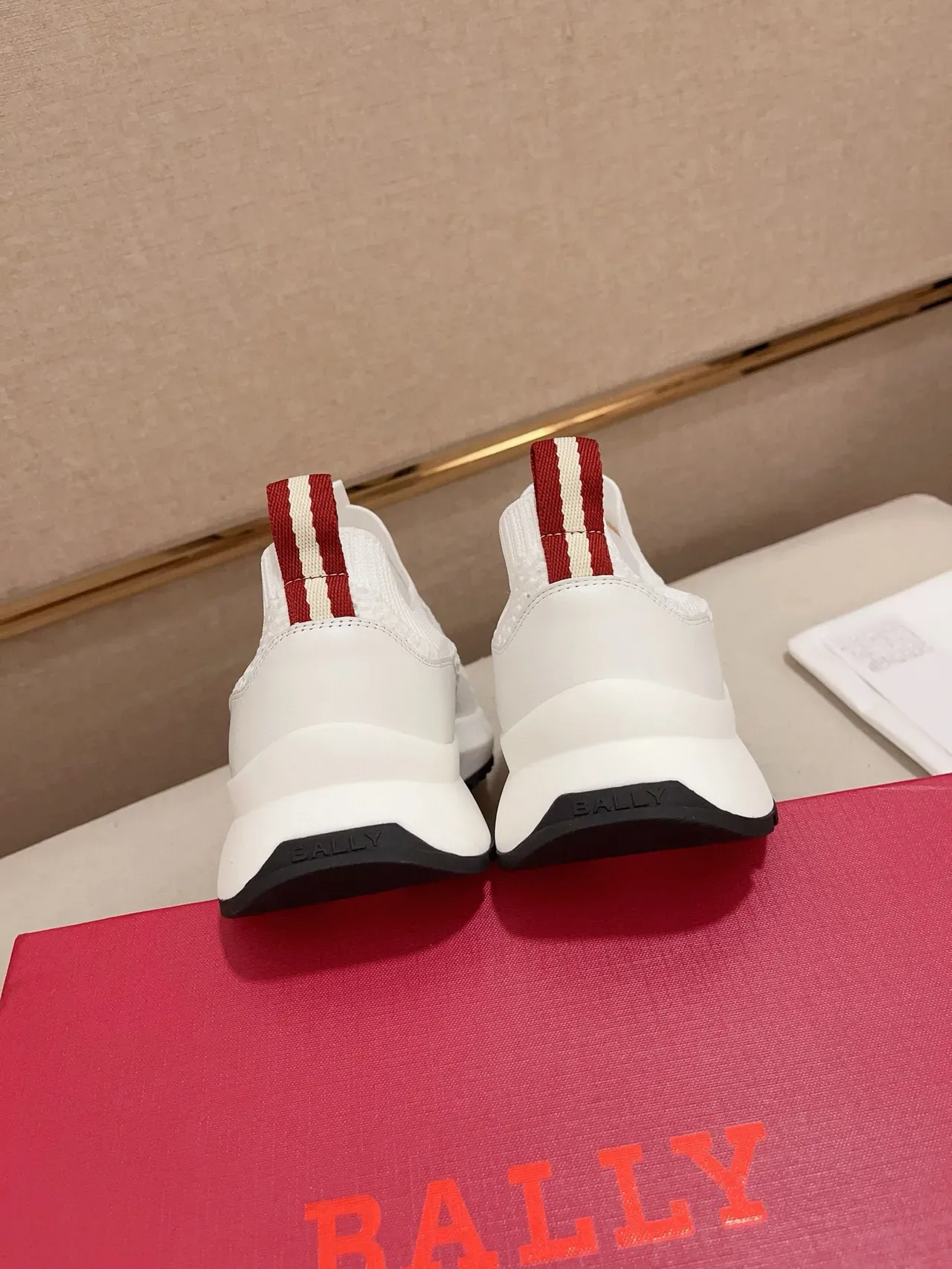 Bally White Red Knit Slip-On Monochrome Lifestyle Sneakers 3