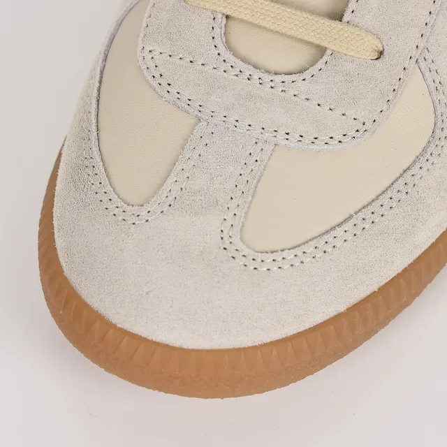 Beige and Gray Two-Tone Suede Leather Low-Top Casual Sneaker 5