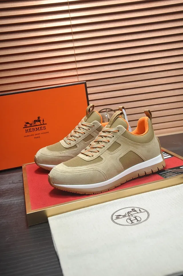 Beige and Orange Panelled Suede-Mesh Lifestyle Sneaker 4