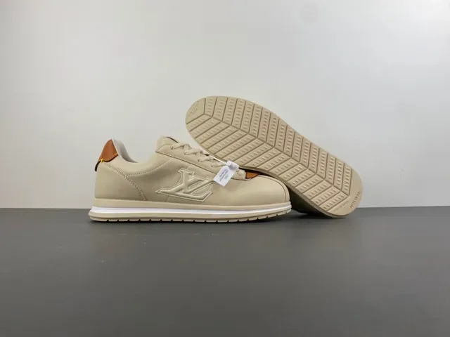 Beige and Tan Monogrammed Retro Low-Top Sneaker 12