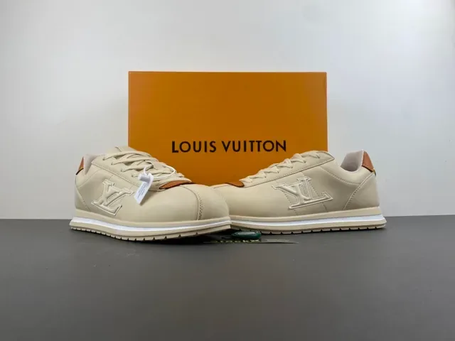 Beige and Tan Monogrammed Retro Low-Top Sneaker 13