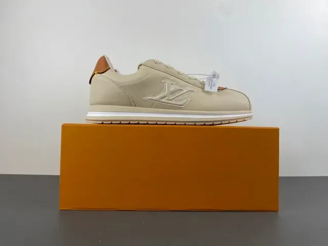 Beige and Tan Monogrammed Retro Low-Top Sneaker 15
