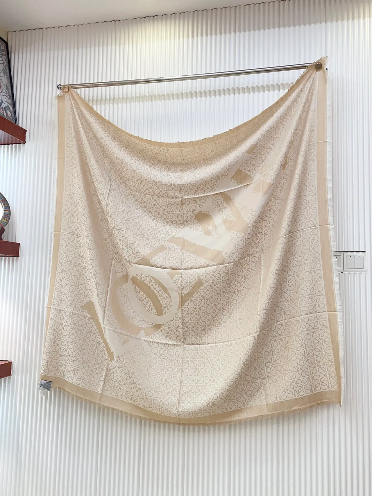 Beige and White Abstract Loop Print Silk Scarf 6