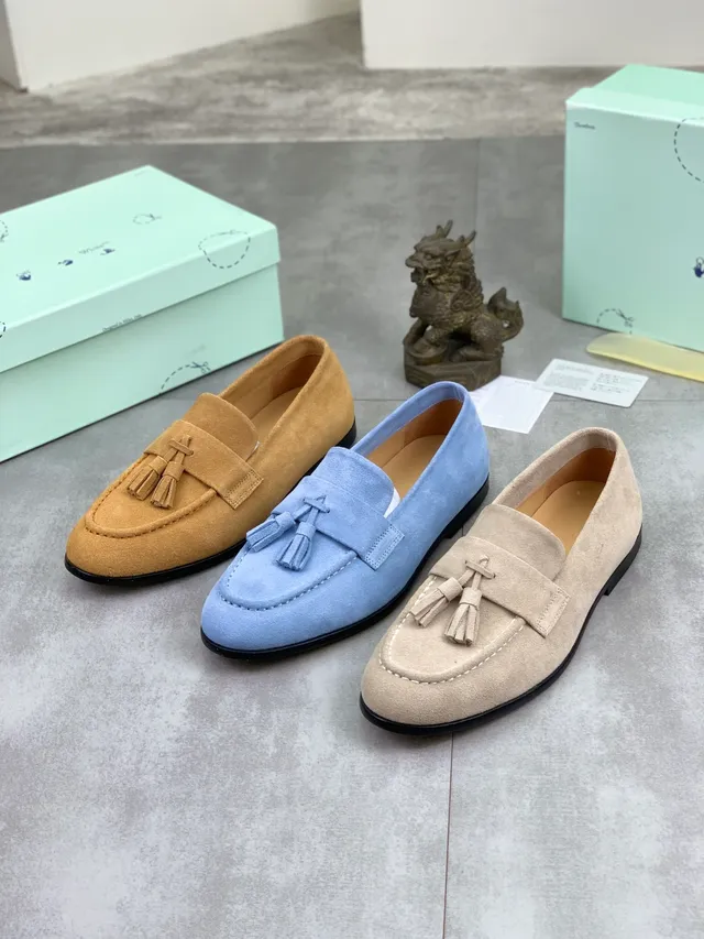 Beige Black Tassel Strap Suede Upper Loafer 2